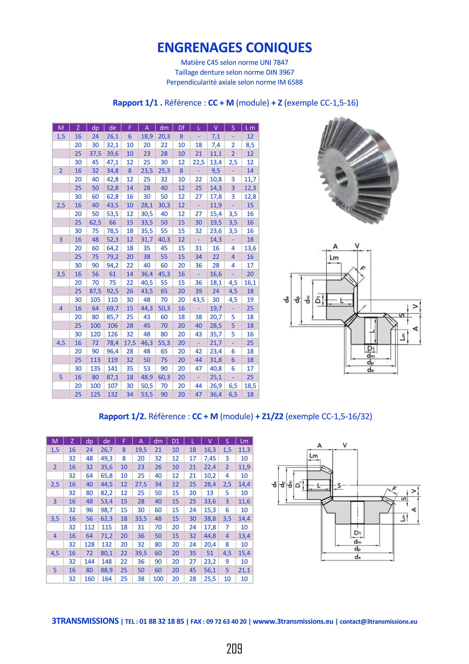 Page208 : Engrenage conique en acier rapport 1 — Engrenage conique