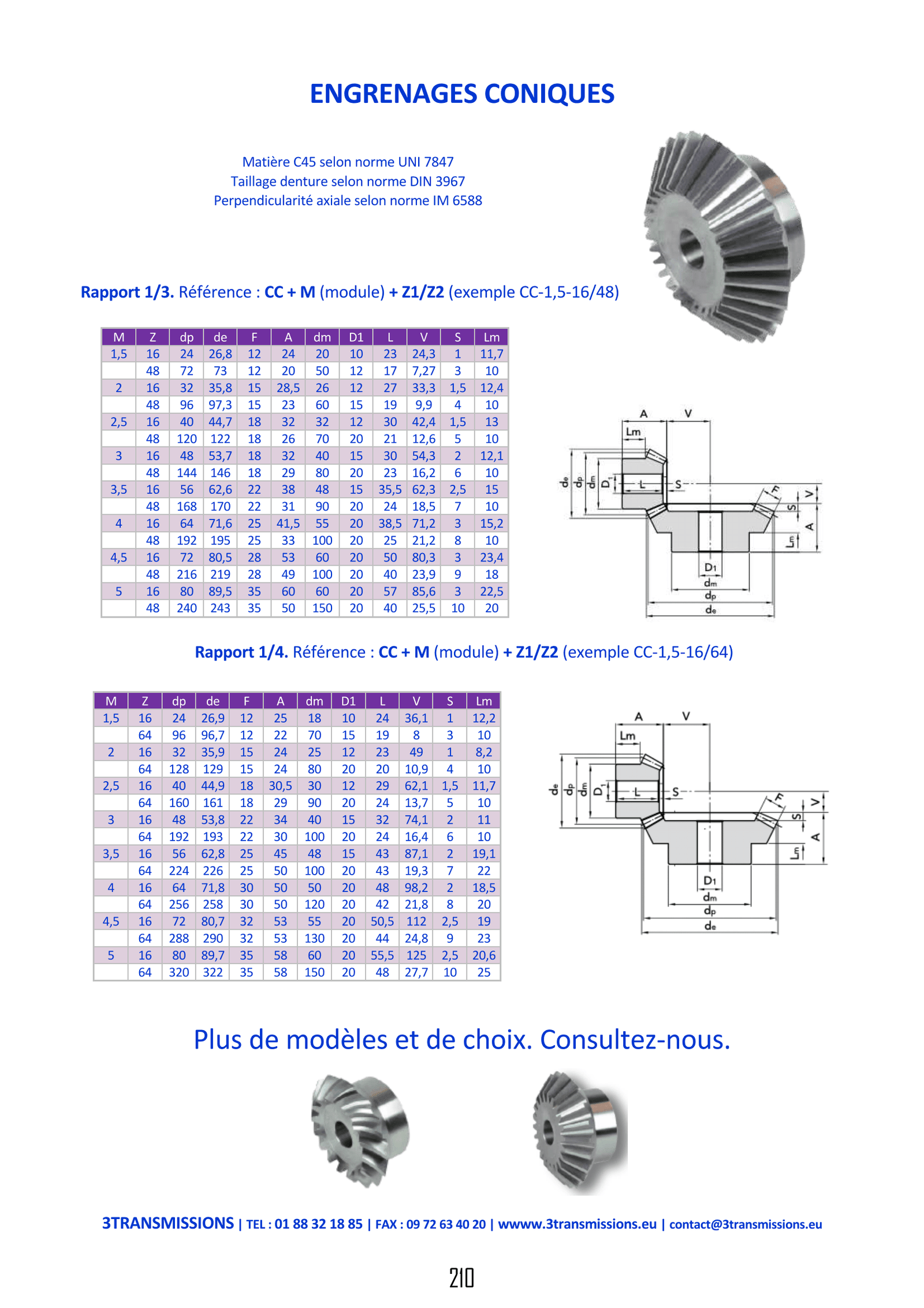 Page210 : Couple conique en acier rapport 1/2 — Engrenage conique