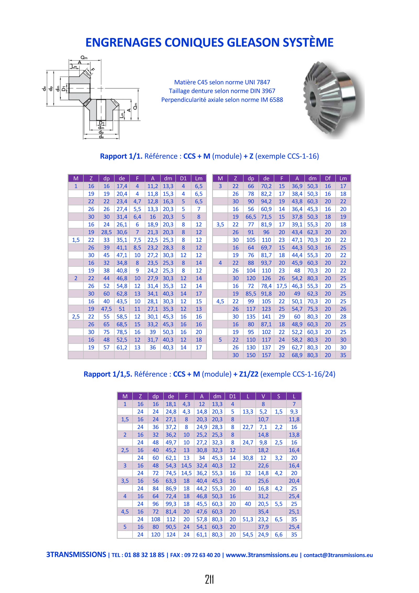 Page211: Couple conique taillage gleason — Engrenage conique