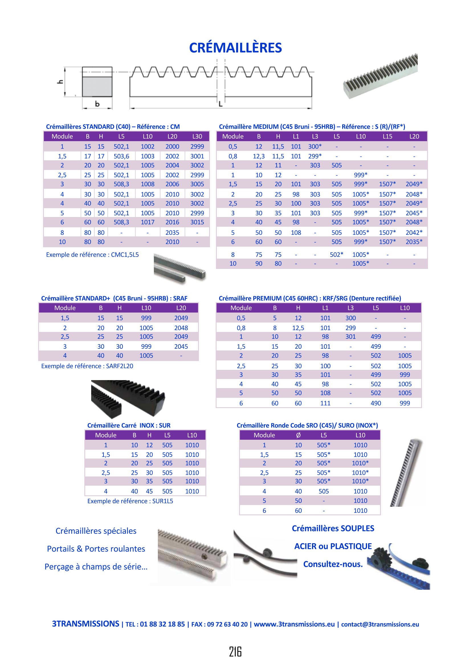 Page216 : Crémaillère en acier , Crémaillère INOX — Crémaillère