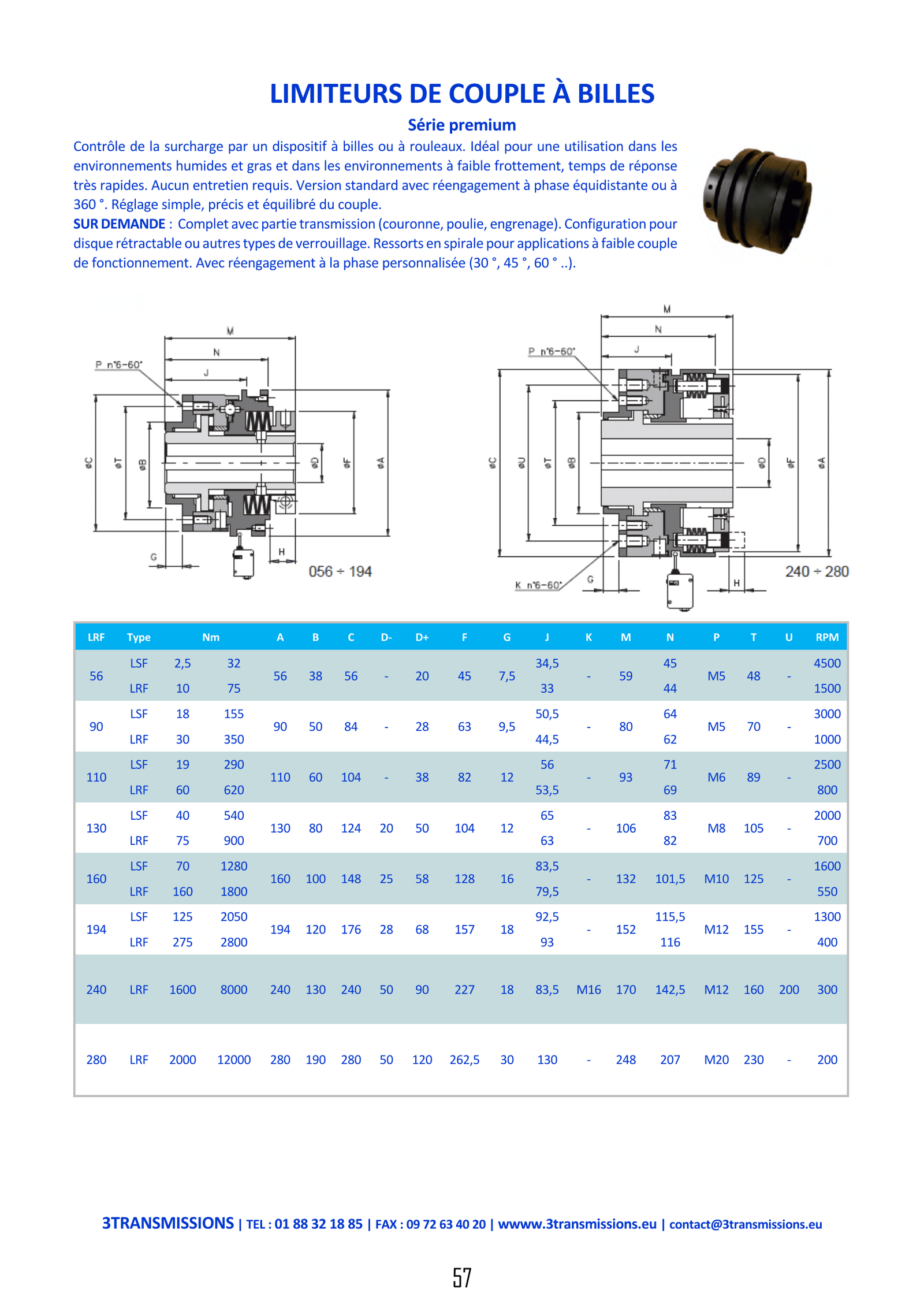 Page57 : Limiteur de couple à Billes à controle de surcharge — Limiteur