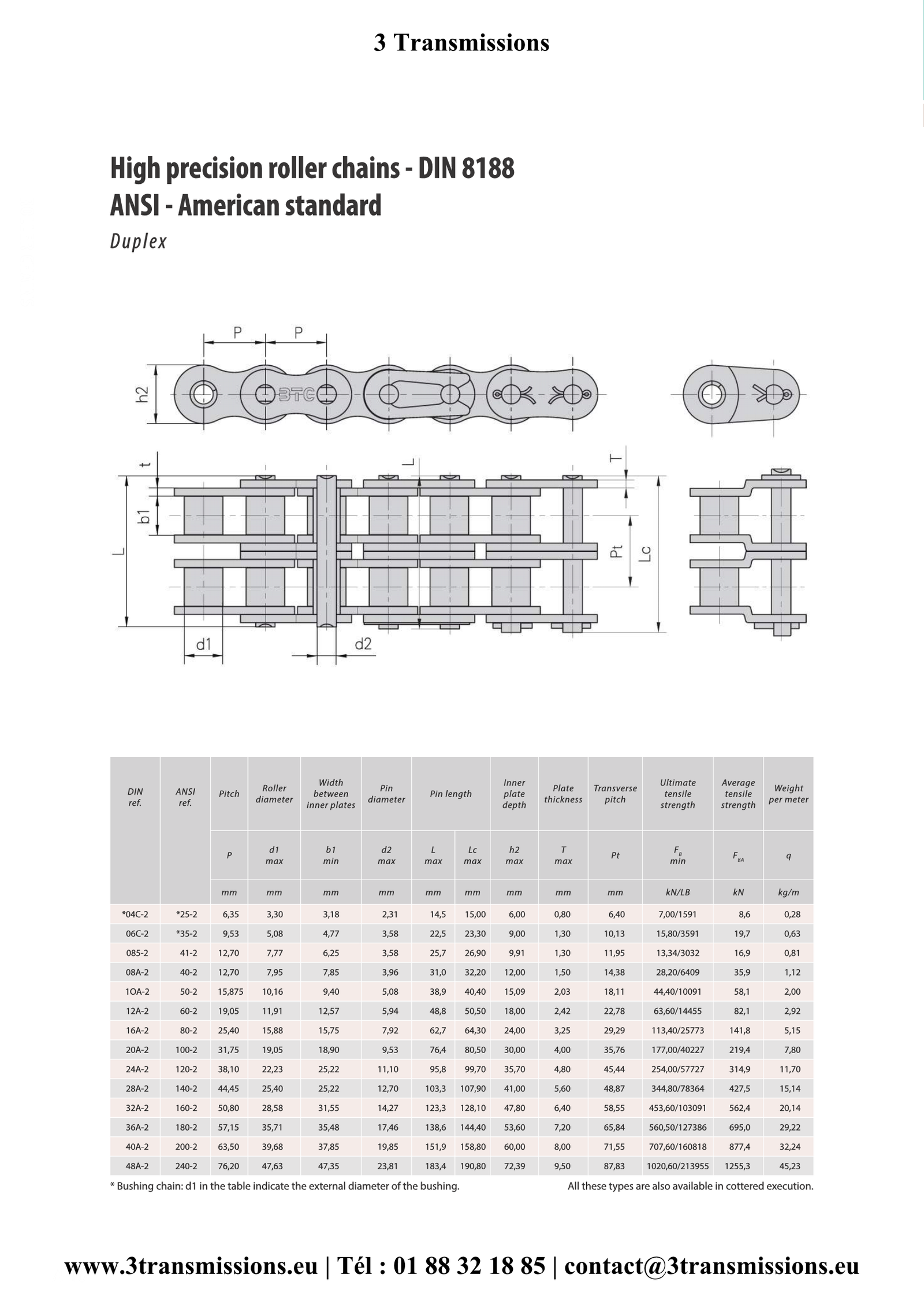 Chaine ASA double norme DIN 8188 — Chaîne