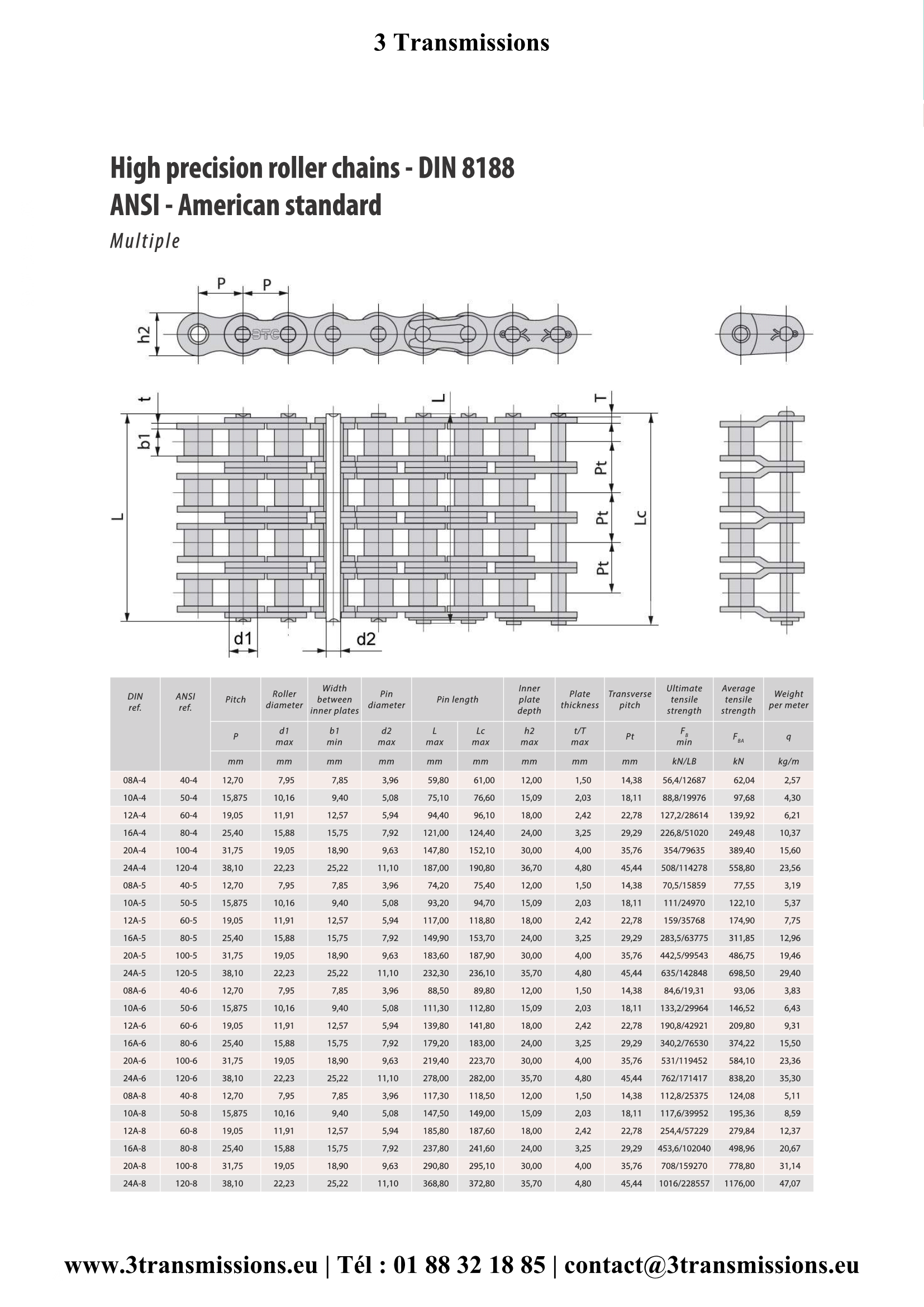 Chaîne ASA multiple DIN 8188