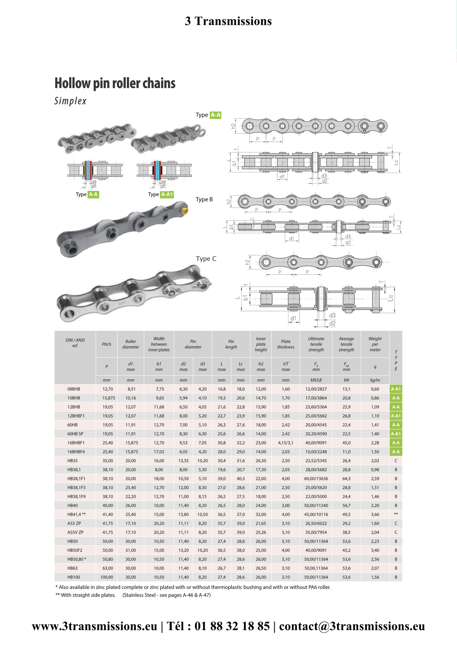 Chaine à axes creux à rouleaux — Chaîne