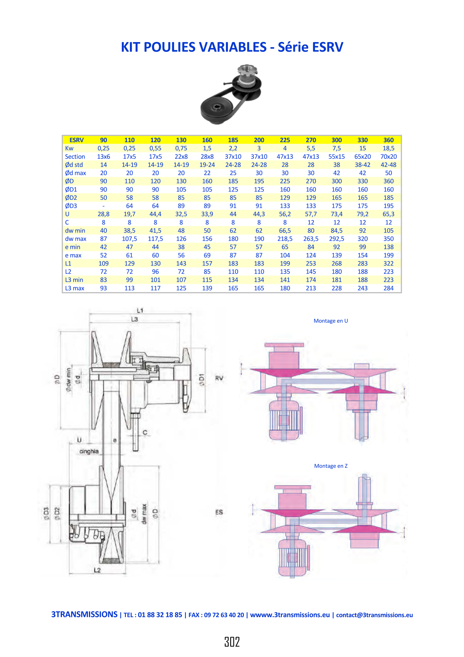Page302 : Poulie variateur réglable manuellement — Réducteur