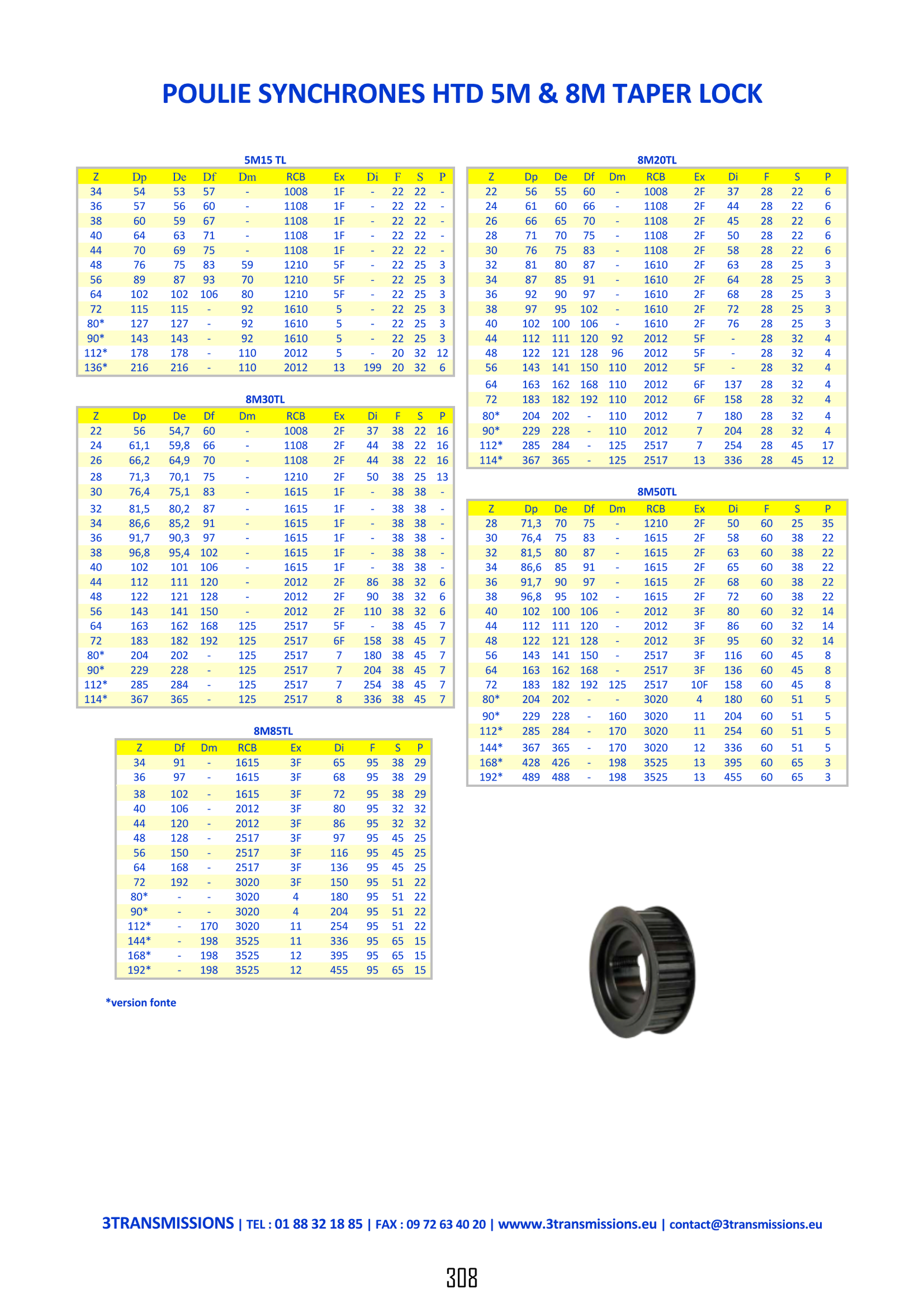 Page308 : Poulie dentée HTD taper lock — Composant