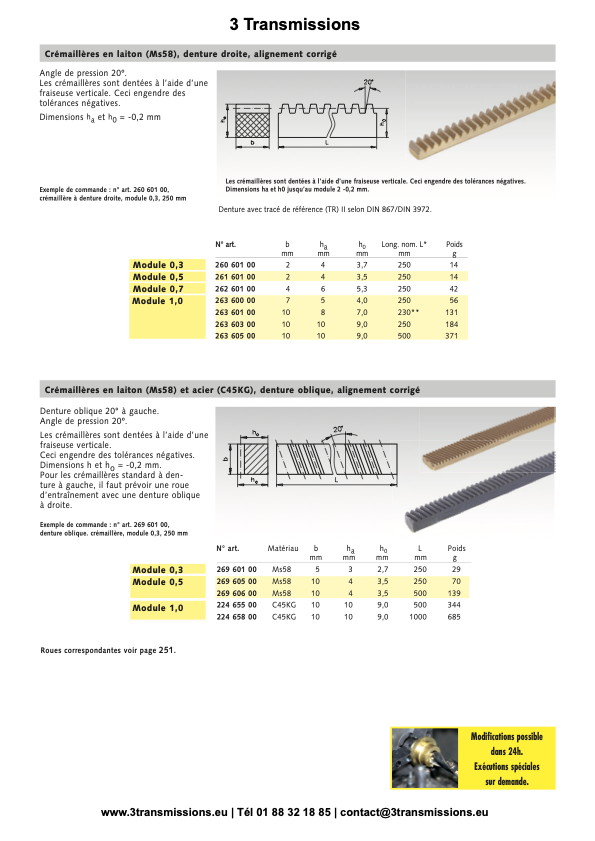 Crémaillère laiton denture droite — Crémaillère