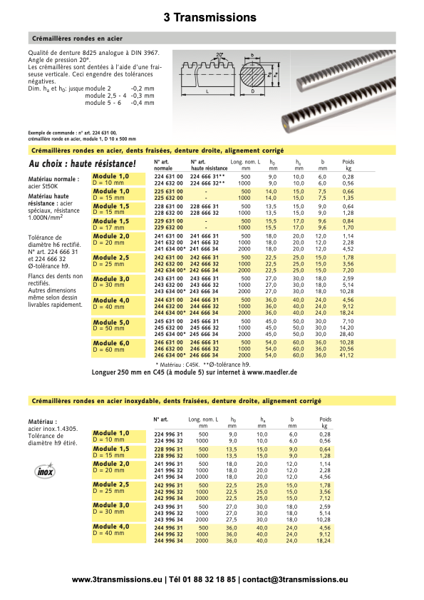 Crémaillère ronde acier et inox — Crémaillère