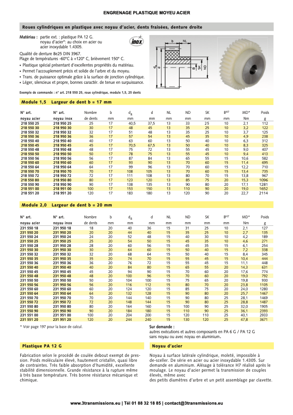 Engrenage plastique moyeu acier inox — Engrenage